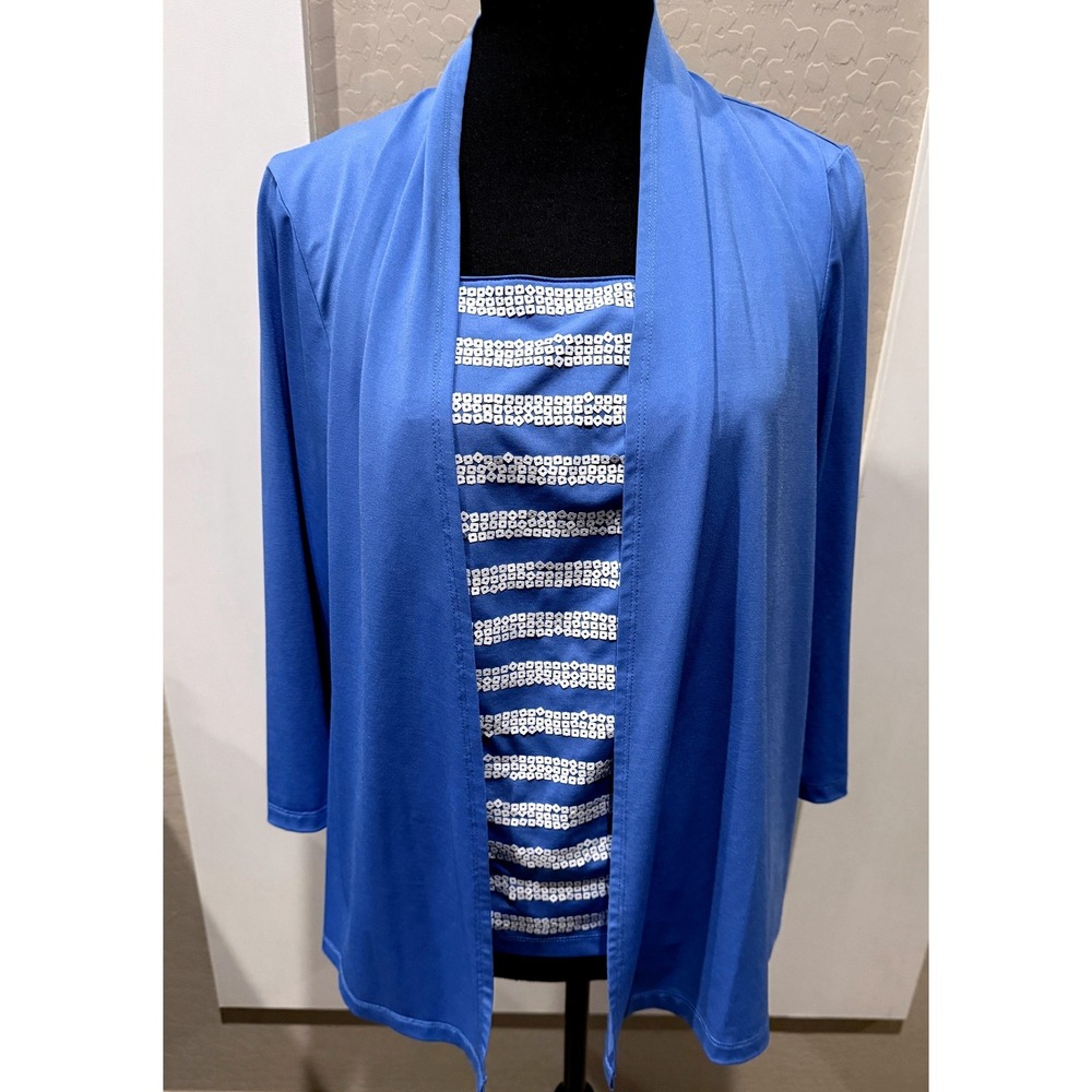 Bob Mackie Wearable Art Blue Sequin 2 Piece Cardigan Tank Set Womens Large